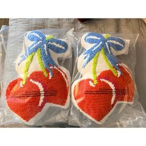 Tufted Cherry Pillow Punch Needle Fruit Accent Pillow Retro Cottage Decor NEW